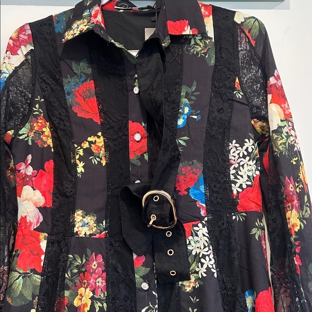 Dalia MacPhee long sleeve black lace dark red floral romantic maxi dress medium - Picture 6 of 7